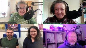 A zoom meeting with 5 attendees all smiling for a screen shot