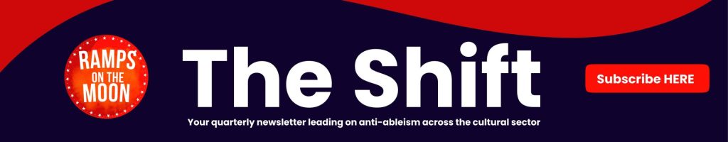 A blue banner with a red swish across the top with the white text reading The Shift