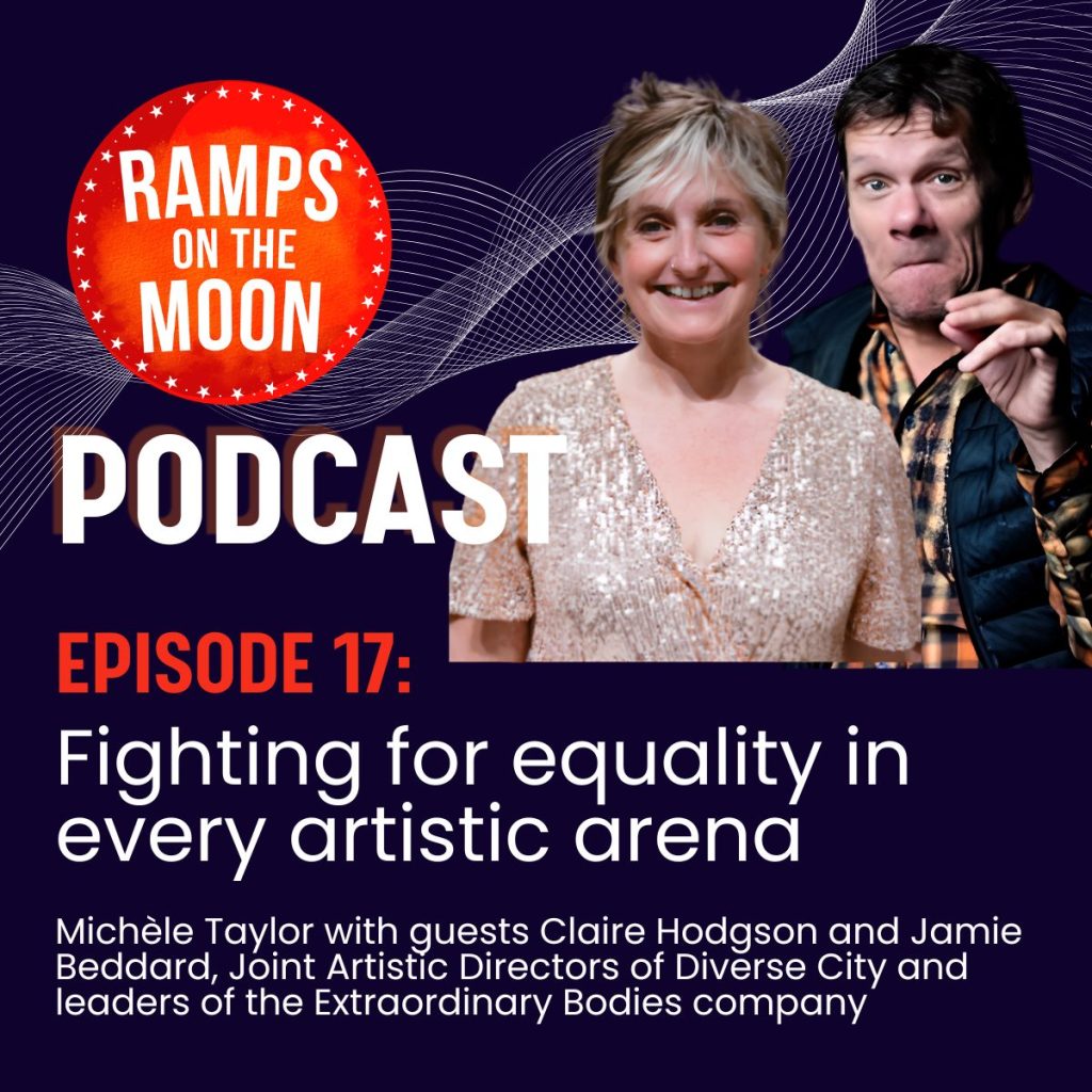 Podcast artwork with images of Claire Hodgson and Jamie Beddard. Claire has short dark hair with grey highlights and is wearing a v neck sequin dress, Jamie has short brown hari is wearing a checked shirt and a gilet. his left arm is raised. They are both smiling