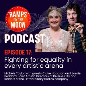 Podcast artwork with images of Claire Hodgson and Jamie Beddard. Claire has short dark hair with grey highlights and is wearing a v neck sequin dress, Jamie has short brown hari is wearing a checked shirt and a gilet. his left arm is raised. They are both smiling